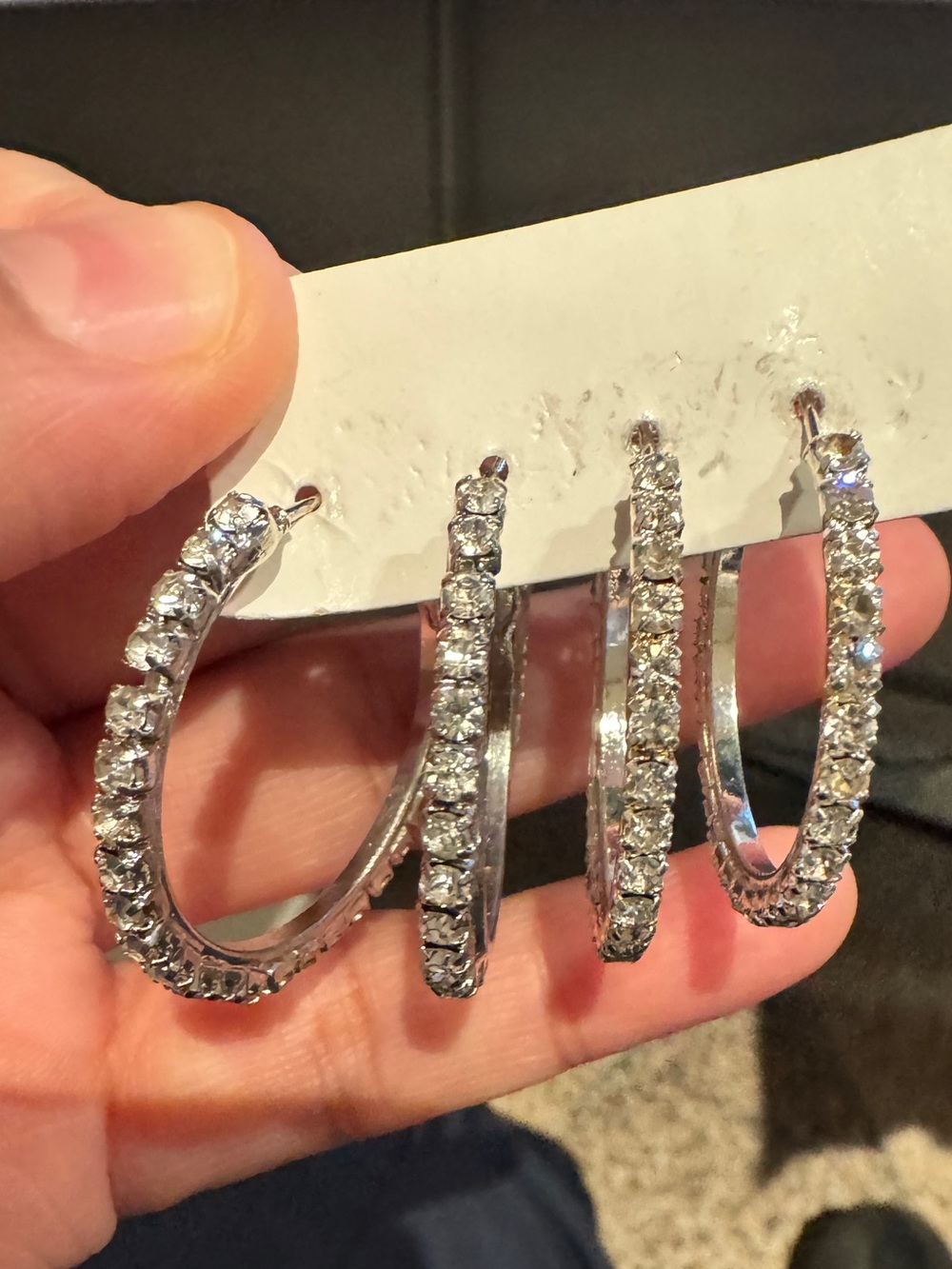 Sparkling Silver Crystal Hoop Earrings - Set of 2